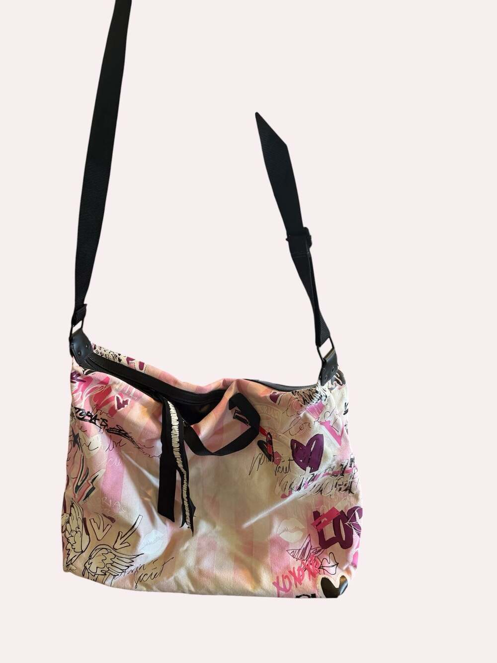 Y2K Victoria's Secret Graffiti Print Canvas Crossbody Shoulder Bag